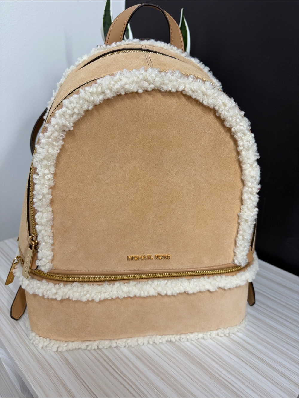 Michael Kors Tan Suede Backpack with Cream Shearling Trim!! NWT!!!